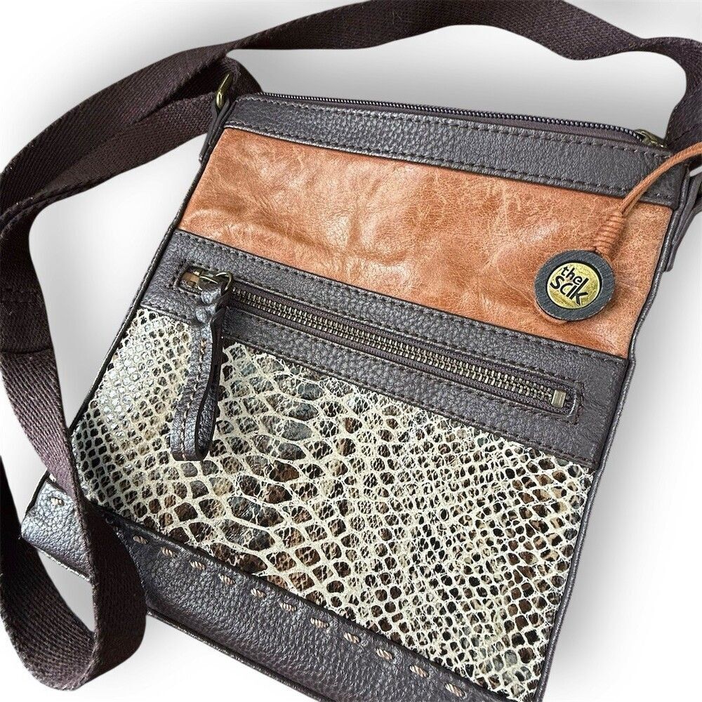 The Sak Pax Swing Pack Crossbody Bag Womens Small Brown Snakeskin Print - Picture 3 of 9